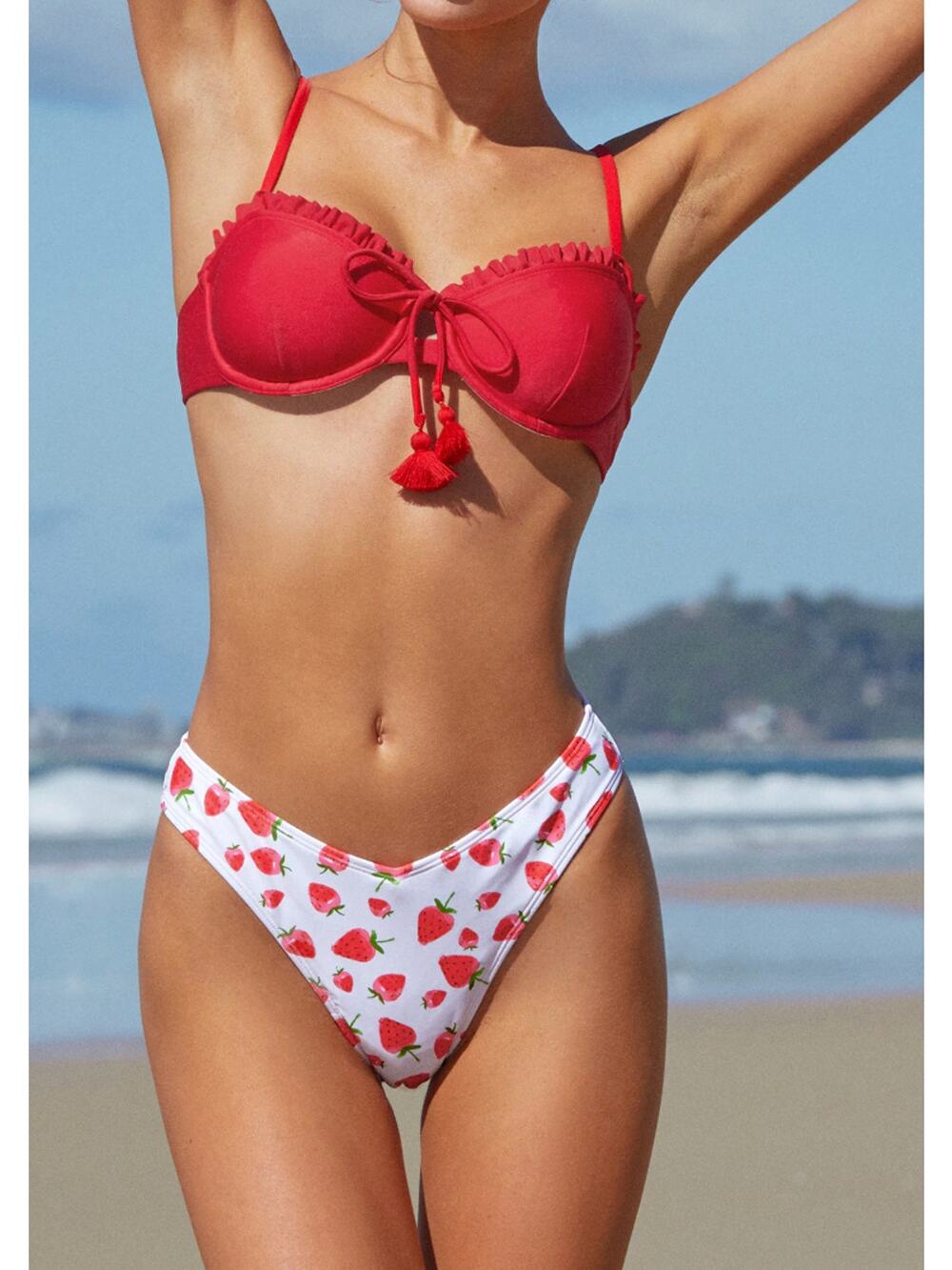 Cupshe Strawberry Bottoms; Red Top Berry Babe Bikini XL NEW